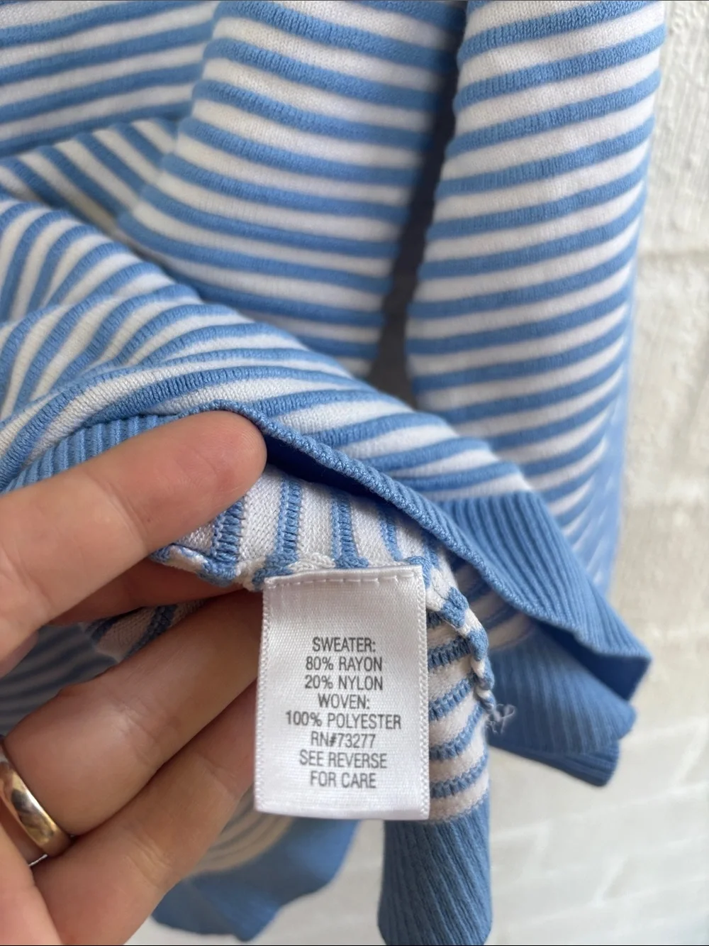croft & barrow Light Blue and White Striped Knit 3/4 Sleeve Top sz M